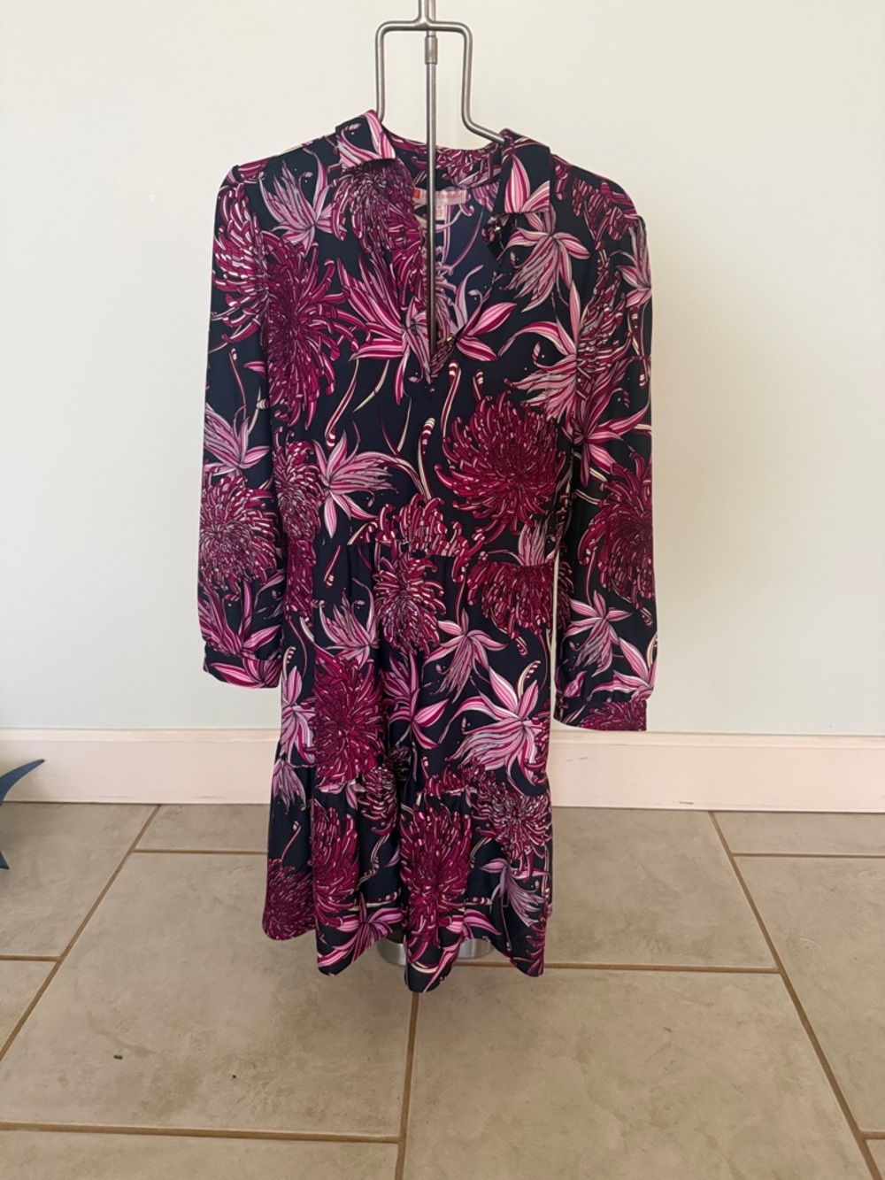 Jude Connally Catalina dress a navy and pink floral "Classic Mums" print